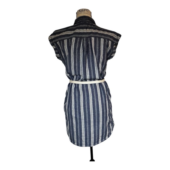 HARPER HERITAGE Blue White Stripe Button Front Shirt Dress Classic Chic Size M - Picture 2 of 4